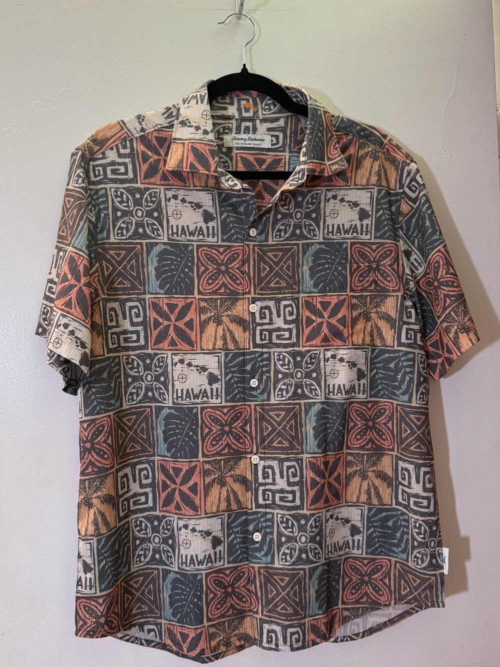 Tommy Bahama Button-Front Hawaiian Shirt - Coral, Teal, Cream, Brown